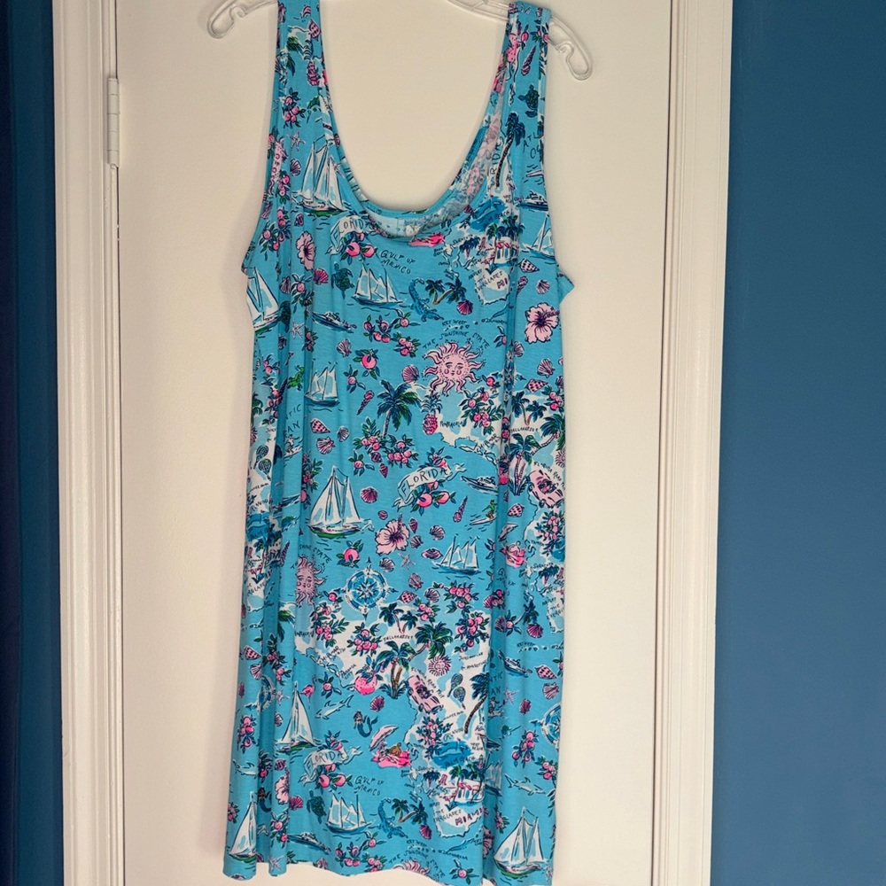 Lilly Pulitzer Turquoise, Pink & White Tropical Dress
